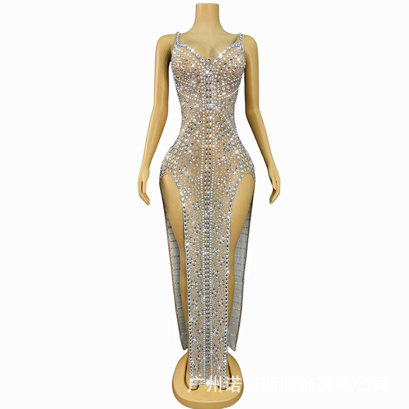 High-End Light Luxury Sexy Slit Strap Waist Dress Elegant Cocktail Party Award Ceremony Red Carpet Runway Evening Gown