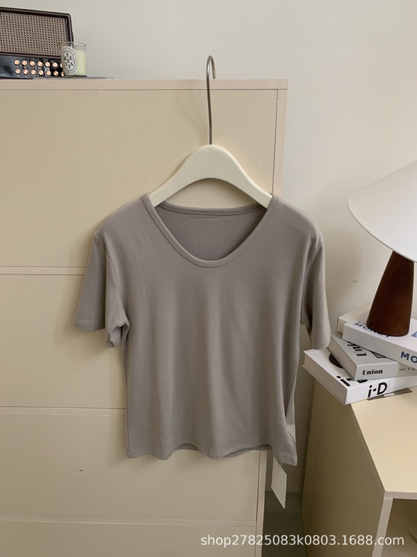 【洞洞家】涼感モーダルソフトT! 快適な柔らかいモチ多色Uネックtシャツ女性のリラックスした半袖|undefined