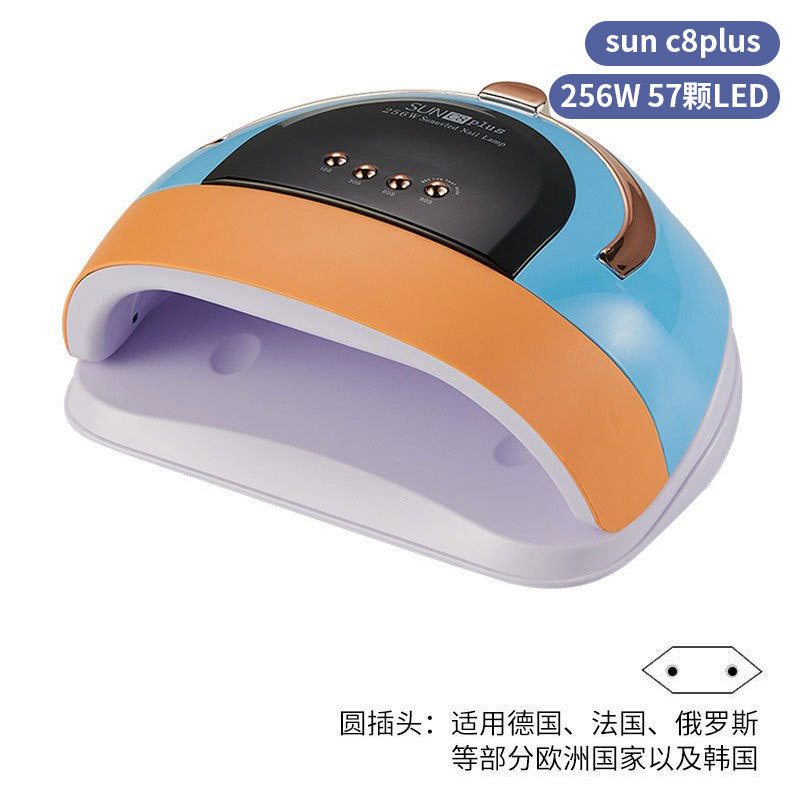 Lámpara de uñas de alta potencia de 256W con mango para principiantes, lámpara de curado de gel para esmalte de uñas, lámpara de fototerapia de secado rápido con colores deslumbrantes para uso transfronterizo.