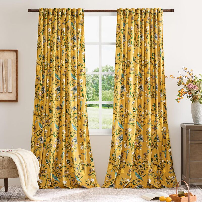 1Pc Boutique Flower and Bird Velvet Printed Curtains Factory Dropshipping 3D Digital Printing Cross-Border Amazon Curtains Hot Sale