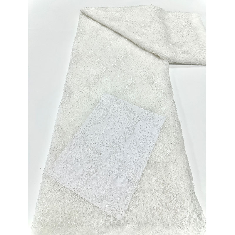 Tejido de bordado de perlas de encaje bordado de lenteja francesa Tejido de encaje corto vestido de boda Tejido de decoración de ropa de fiesta