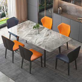 轻奢岩板餐桌长方形岩板桌椅组合北欧家用小户型吃饭岩板组装简约