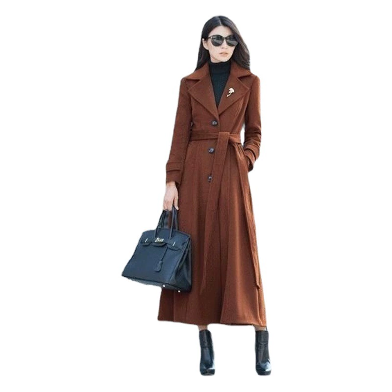 Женское шерстяное пальто, новое зимнее толстое шерстяное пальто, тонкое удлиненное пальто выше колена в стиле Хепберн, женская мода