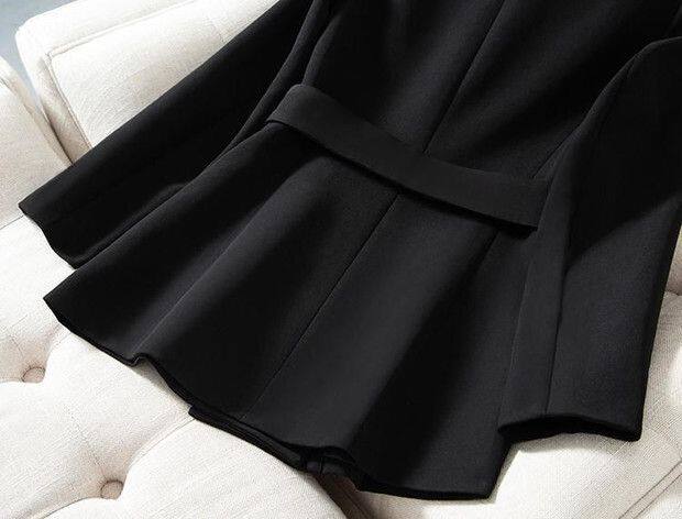 Áo blazer nữ dáng eo dài vừa, tay dài, đệm vai, cổ vest, phong cách thanh lịch — Màu trắng nhạt, màu đen, trắng, Bông mùa đông màu trắng nhạt chi tiết 9