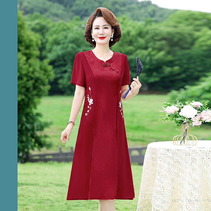 Summer mother dress chiffon belly covering 2023 new middle-aged and elderly women's clothing 40 to 50 years old 60 foreign style skirt Summer mother dress chiffon belly covering 2023 new middle-aged and elderly women's clothing 40 to 50 years old 60 foreign style skirt