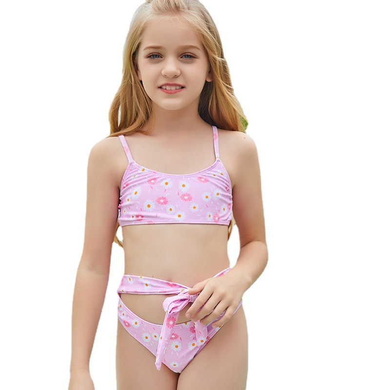 2022年新款可爱印花分体游泳衣欧美吊带露背高腰儿童泳衣女童泳装