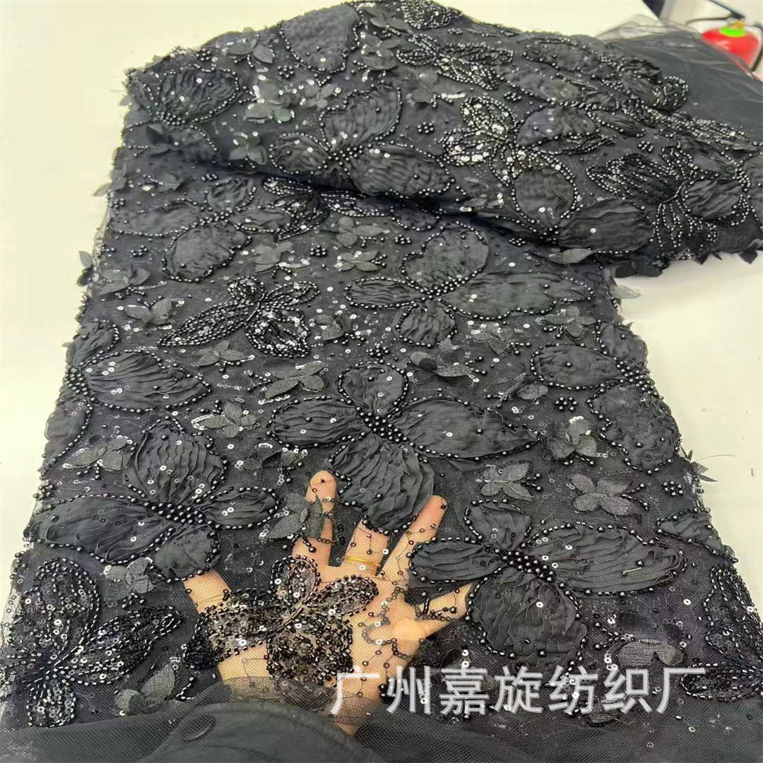 Tela bordada con lentejuelas y cuentas en forma de mariposa 3D hecha a mano, con borde colgante, para vestidos de novia, vestidos de damas de honor, ropa formal infantil y tela de encaje. image 4