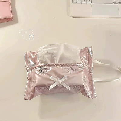 Hanging High-End Car Tissue: Car tissue box/set - pink-cute-bow-style