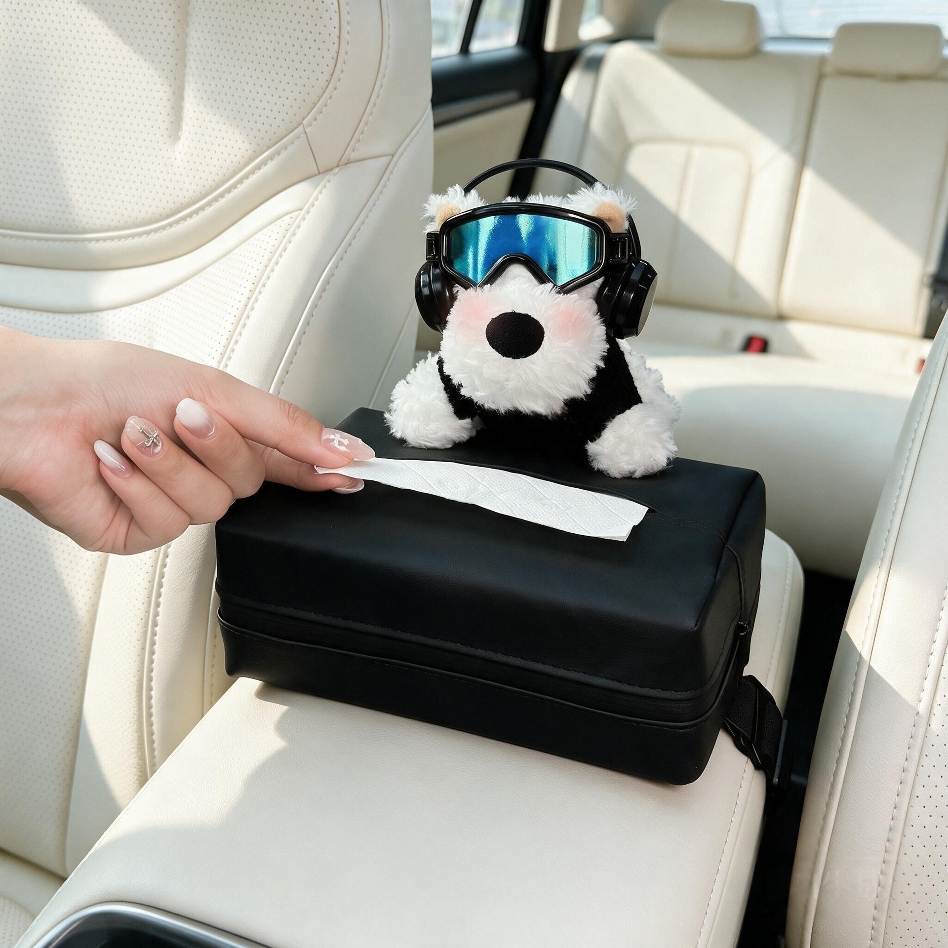 2026 New West Highland Car Armrest Box Tissue Holder, In-car Tissue Box, Seat-mounted Tissue Bag, Therapeutic Style