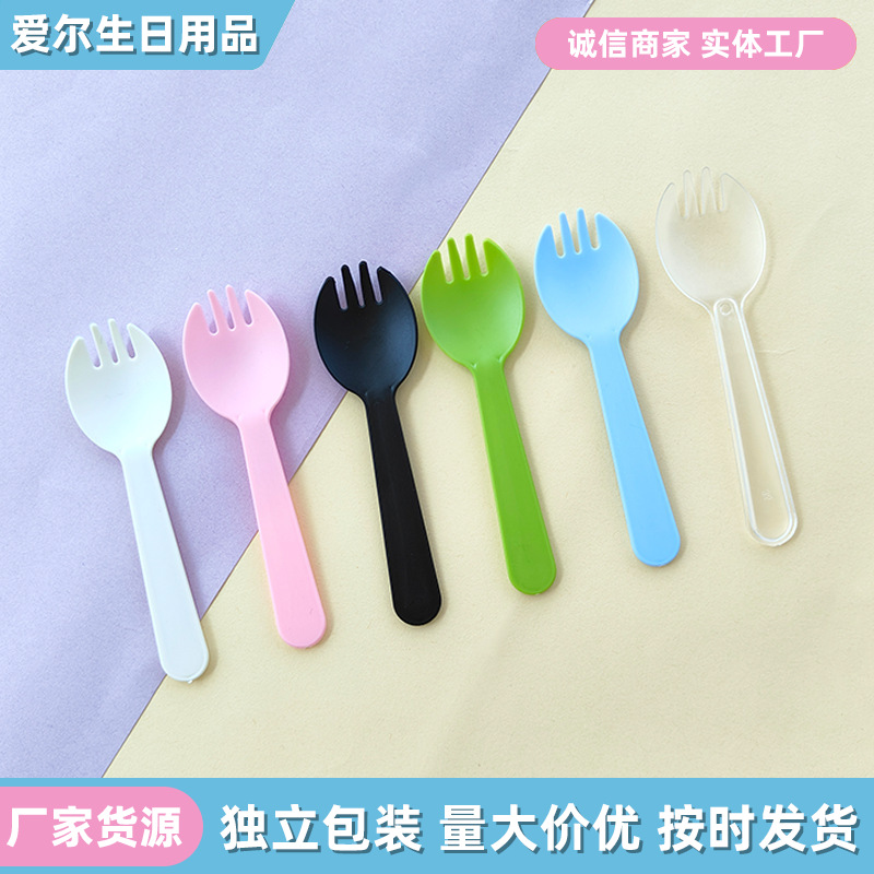 Individually Packaged Disposable Colorful Dessert Takeaway Cutlery Wholesale Thickened Plastic Cake Spoons and Forks