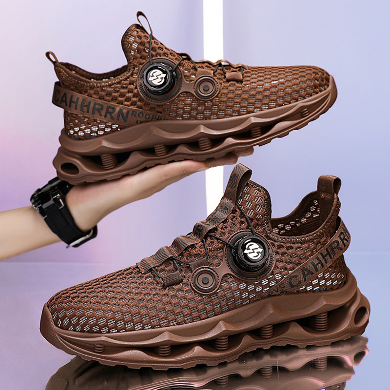 Zapatos deportivos transpirables sin cordones de malla personalizada con hebilla, zapatos perezosos casuales para hombres de todo fósforo de moda