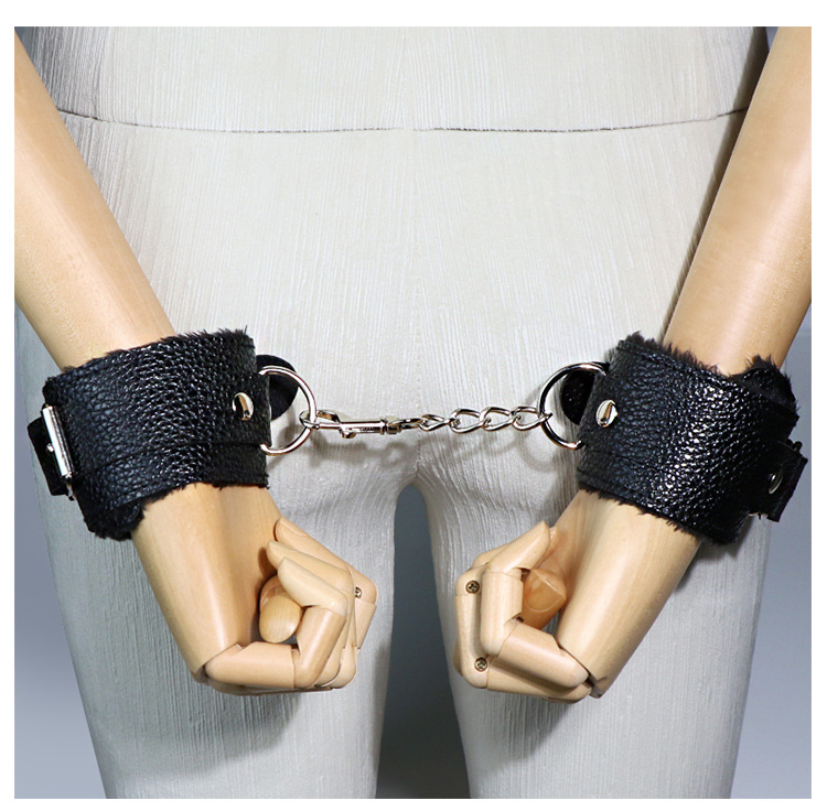 Jiuai SM Hand and Foot Cuffs Set with Neck Cuff and Blindfold, Black PU Leather and Plush — detail image 7