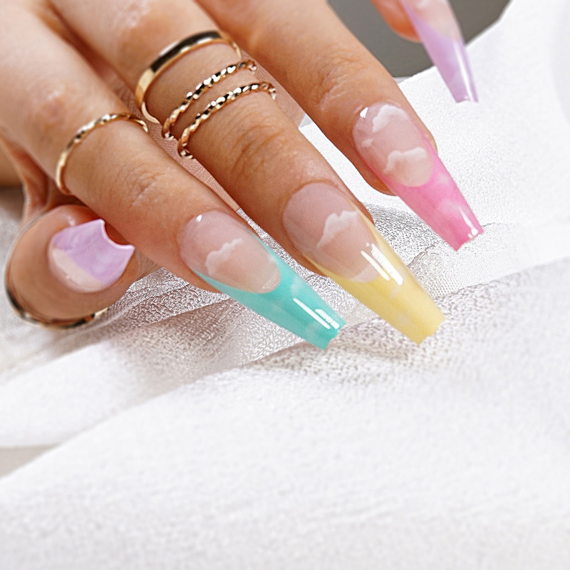 Rainbow series French cotton clouds foreign trade direct supply wear nail art finished fake nail nail nail patch nail patch