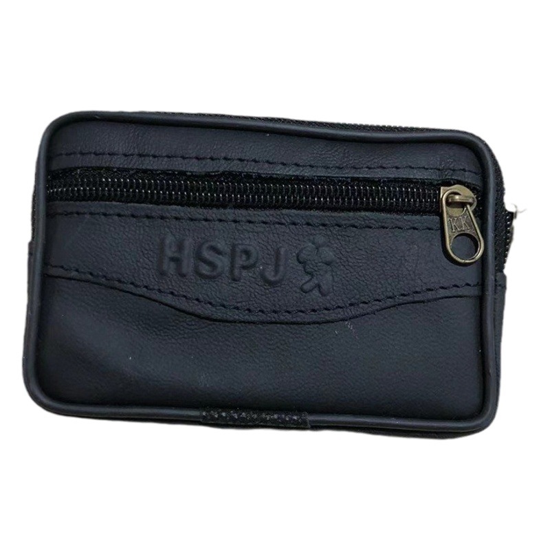 Genuine Leather Workwear Pouch for Men with Four Zippers, Suitable for Carrying Cigarettes, Change, and a Phone, Can Be Worn on the Belt