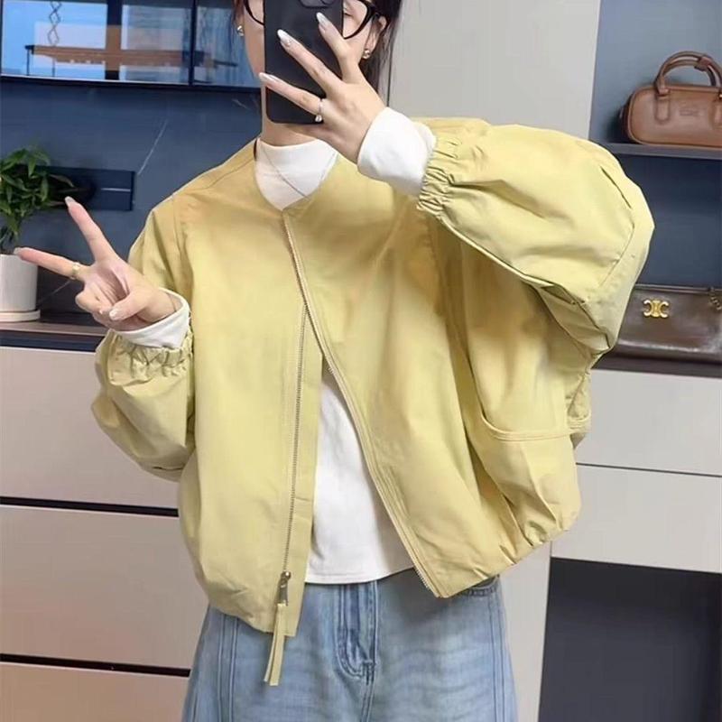 韩版极简纯色小个子百搭上衣2025秋季新款圆领薄款棒球服休闲外套|undefined
