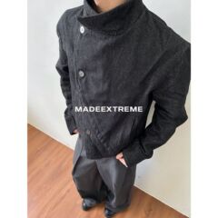 EME 弧形活页立领纽扣牛仔立体剪裁夹克多形态不规则剑道服外套