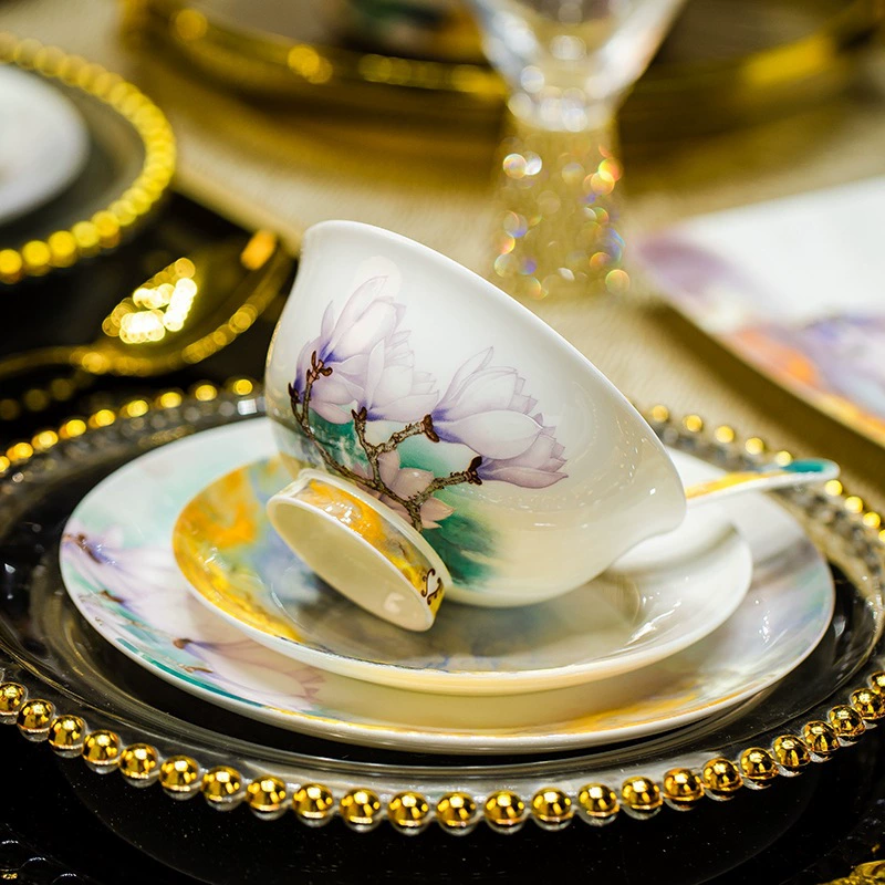 Tableware Set (Jingdezhen) Magnolia Pattern, Multi-Size 12/30/42/69 Pieces, Wedding Gift