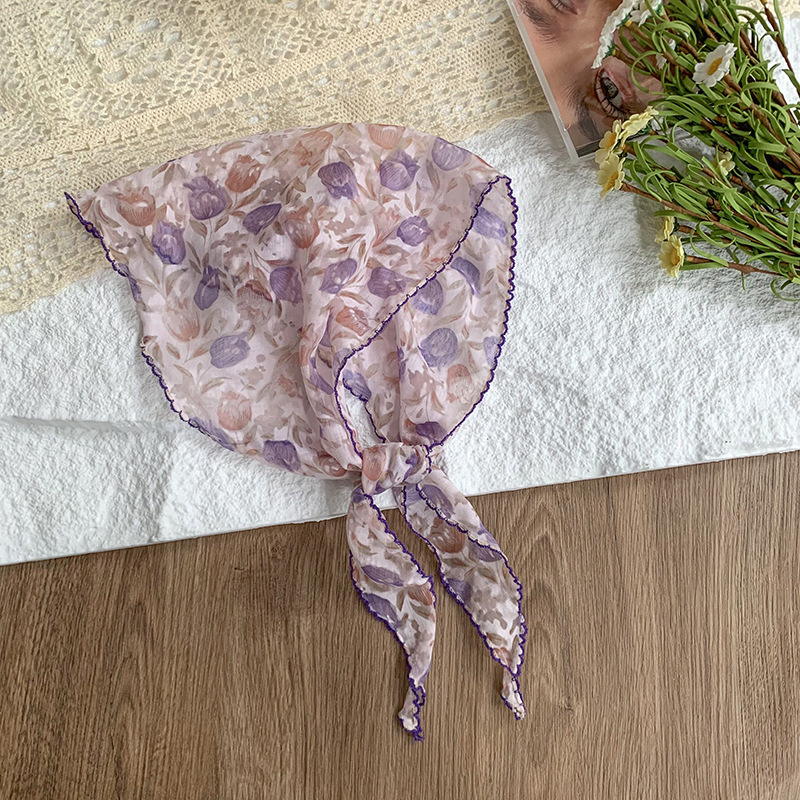 Bufanda triangular, chal, nuevo estilo de verano, pañuelo de seda floral, bolso de niña de todo fósforo de alta gama, pañuelo para el cabello, cinta para el cabello