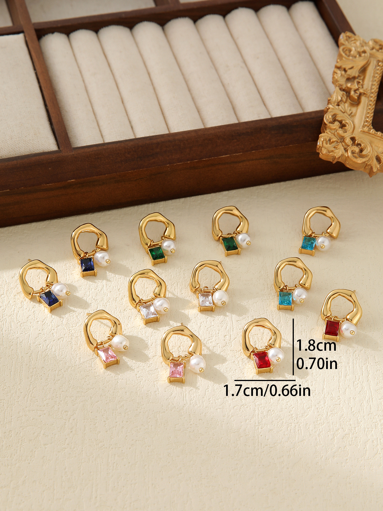 PVD Coated Gold Plating Process 1 Pair French Style Geometric Pearl Plating Inlay Titanium Steel Zircon Zircon Ear Studs