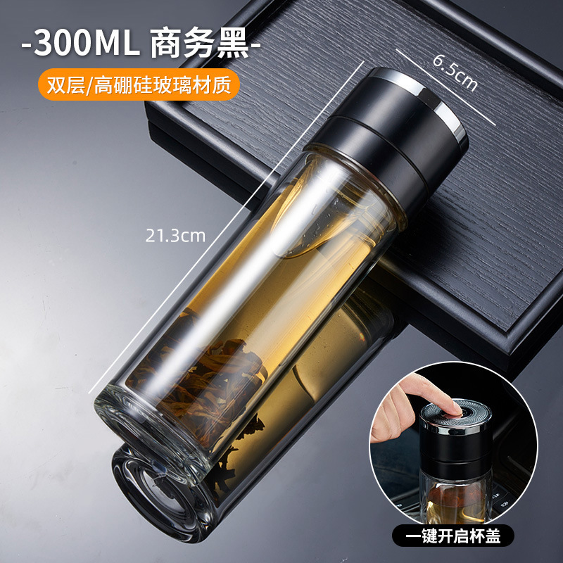 男士泡茶专用杯一键开盖玻璃水杯男2025新款高硼硅防摔防爆茶杯|undefined