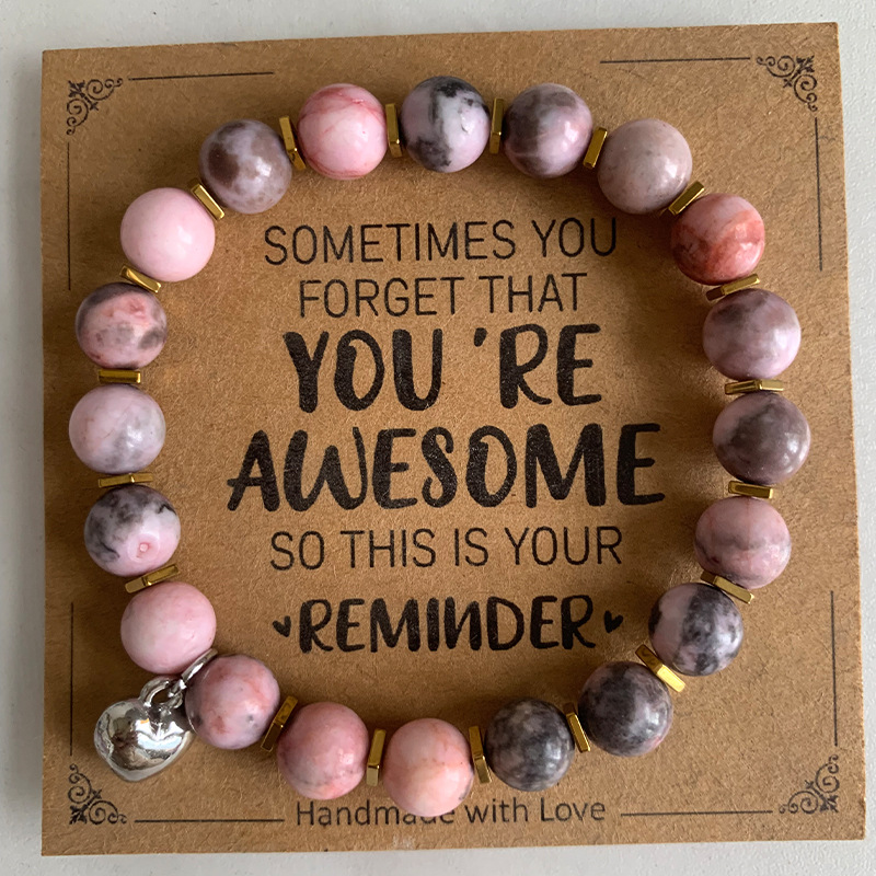 8mm Rosa cebra cuentas de piedra pulsera con tarjeta de regalo de vacaciones hombres y mujeres amistad amor pulsera de cuentas al por mayor venta caliente