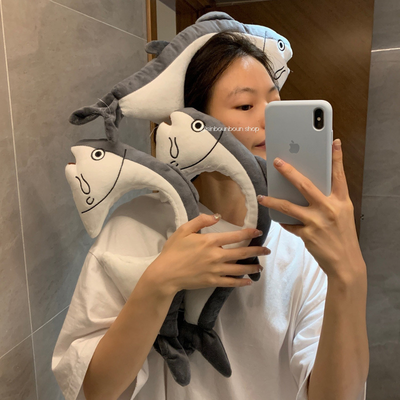卡通搞怪咸鱼发箍女夏天可爱洗脸压发卡网红创意搞笑鲨鱼头套头箍|undefined