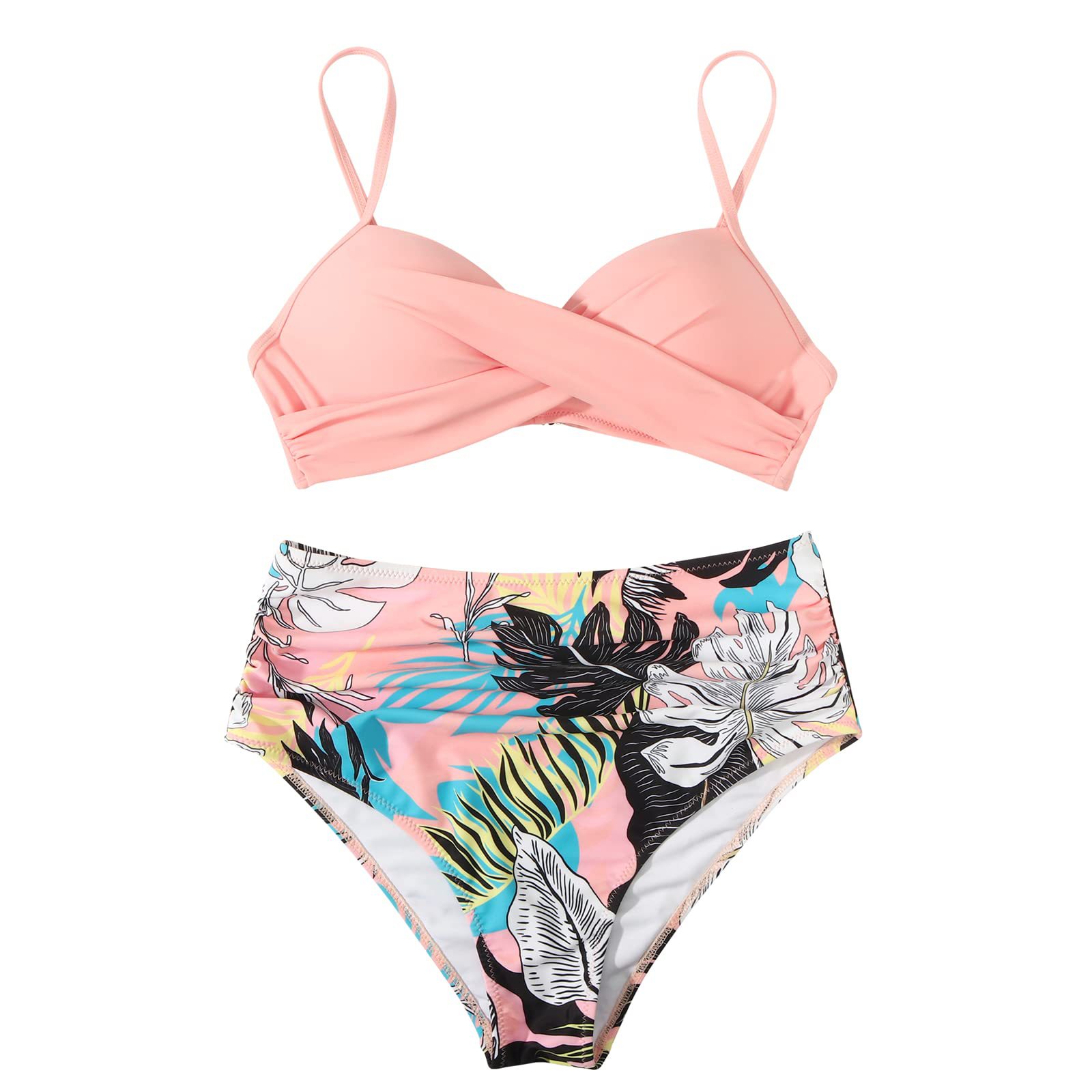 115g Weight Briefs Panties Style Chemical fiber blending, Polyester Fabric Type 2 Pieces Set Quantity Casual, Swimming Pool, Party Occasion Flower, Leopard Pattern Women's Gender Women's Flower Leopard 2 Pieces Set Bikinis Swimwear 27