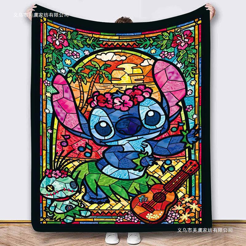 外贸数码印花毛毯卡通史迪奇史迪仔法兰绒毯子空调午睡毯工厂直供