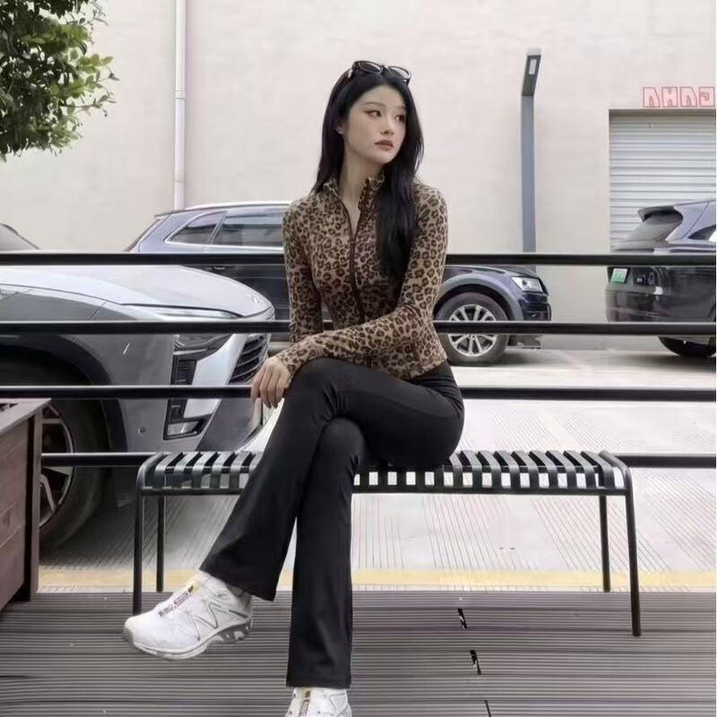 Lulu Original New Leopard Print Stand Collar Jacket Yoga Wear Define Training Coat Slimming Naked-Feel Cardigan Top