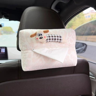 Car Seat Back, Car tissue box/set - black-plaid-dog-leopard-print-tissue-box-beige