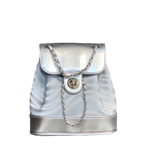 Autumn new silver backpack for women Korean niche design water ripple versatile chain school bag for female college students