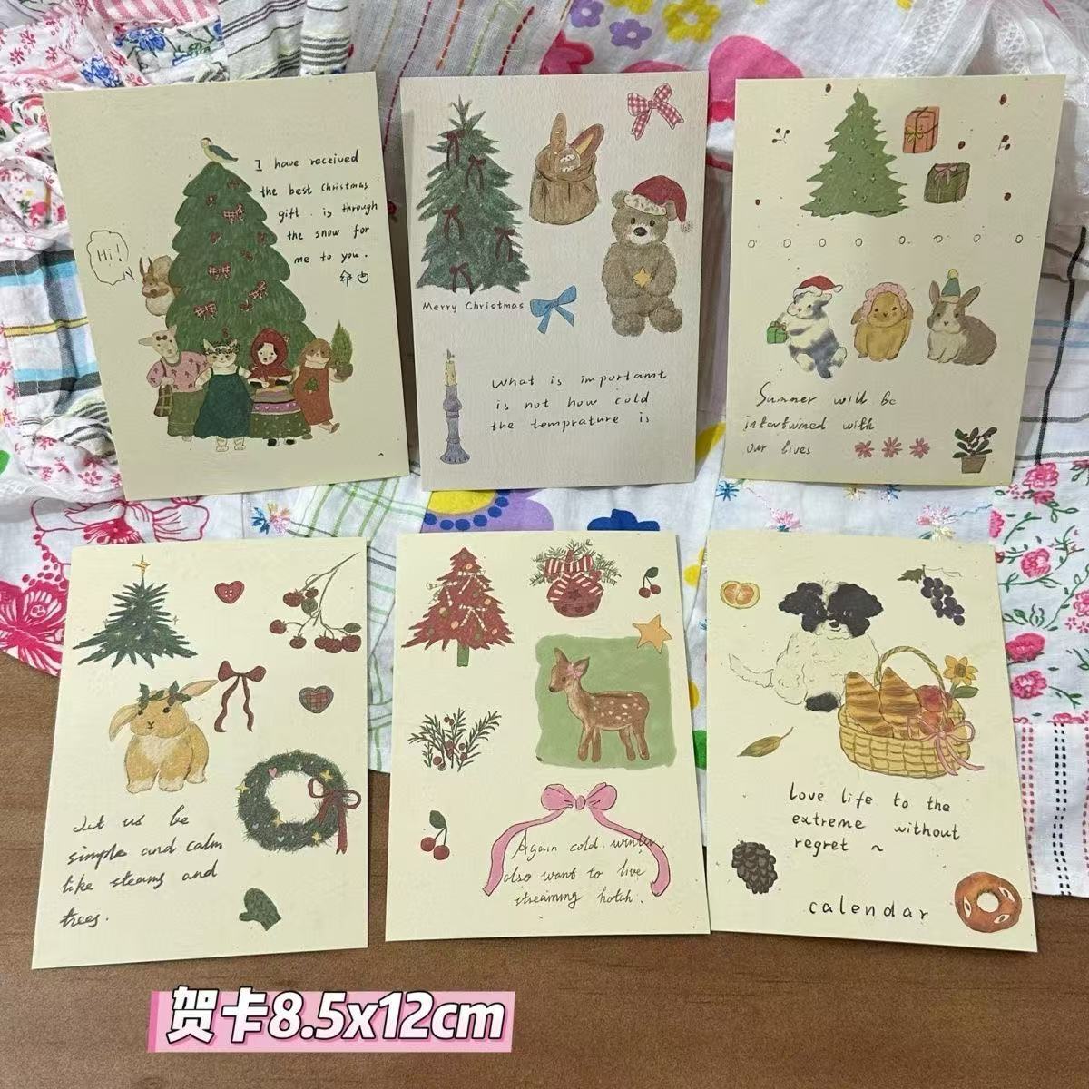 可爱又温暖贺卡~原创ins圣诞礼物祝福明信片鲜花烘焙装饰