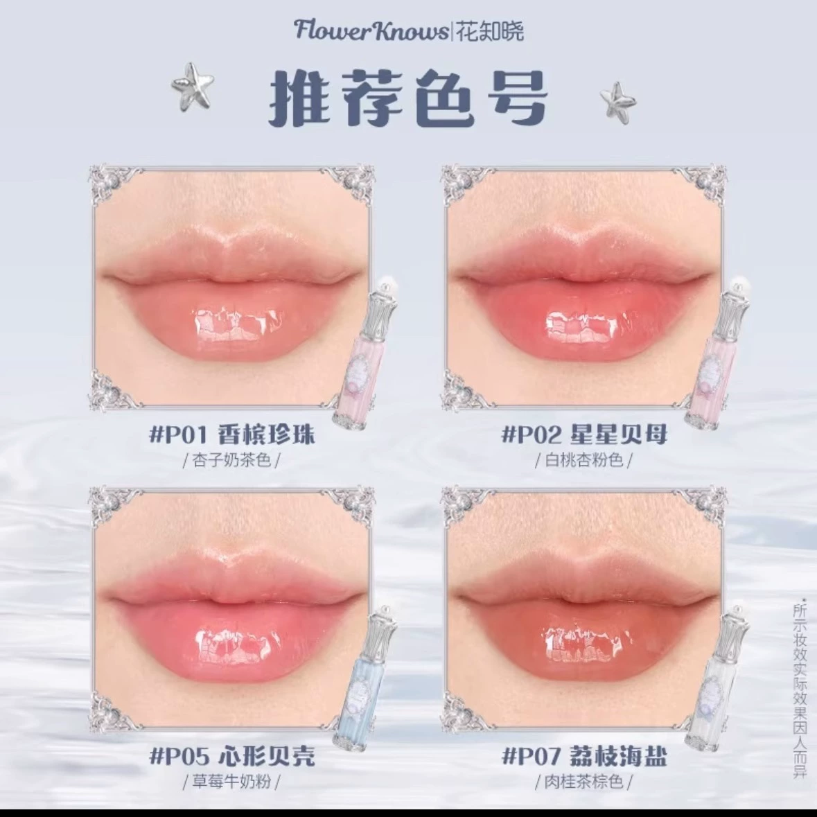 Помада-глянц Lip Essence (FlowerKnows) Shell Pearl Series, Honey-мirror отделка, без липкости, цветоразвитие