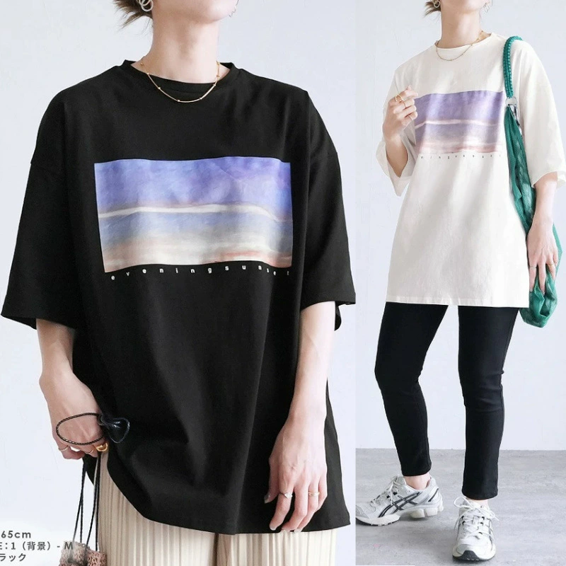 Простая дышащая хлопковая футболка с круглым вырезом в стиле умножения, свободный хлопковый топ