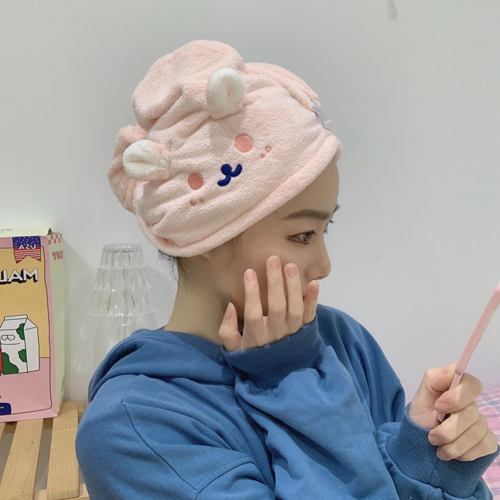 cartoon absorbent cute plush hair drying cap quickdrying thickening coral fleece shower cappicture2