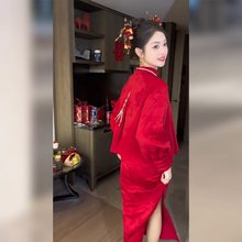 新中式国风红色订婚礼裙婚服敬酒服拜年服上衣半身裙两件套装女春