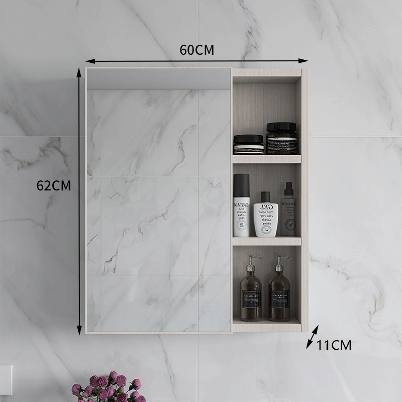 Armario de espejo de baño de lujo ligero simple con estante de almacenamiento espejo de baño caja de espejo de baño almacenamiento montado en la pared de fibra de carbono