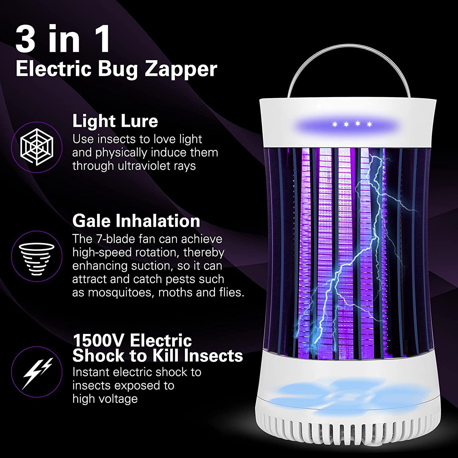 Hot-Selling 2-in-1 Mosquito Killer Lamp with High-Voltage Electric Shock, Turbine Physical Wind Suction, USB Outdoor Camping Mosquito Killer Lamp Epa