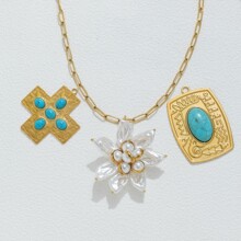 欧美复古高级感不锈钢松石十字架花朵吊坠DIY饰品毛衣链包挂配件