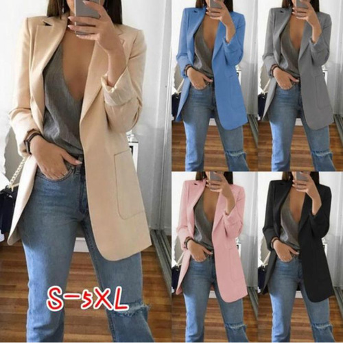 Alibaba.com WISH 2024 New Spring and Autumn Popular Women's Clothing Long-Sleeve Solid Color Pockets Blazer Jacket