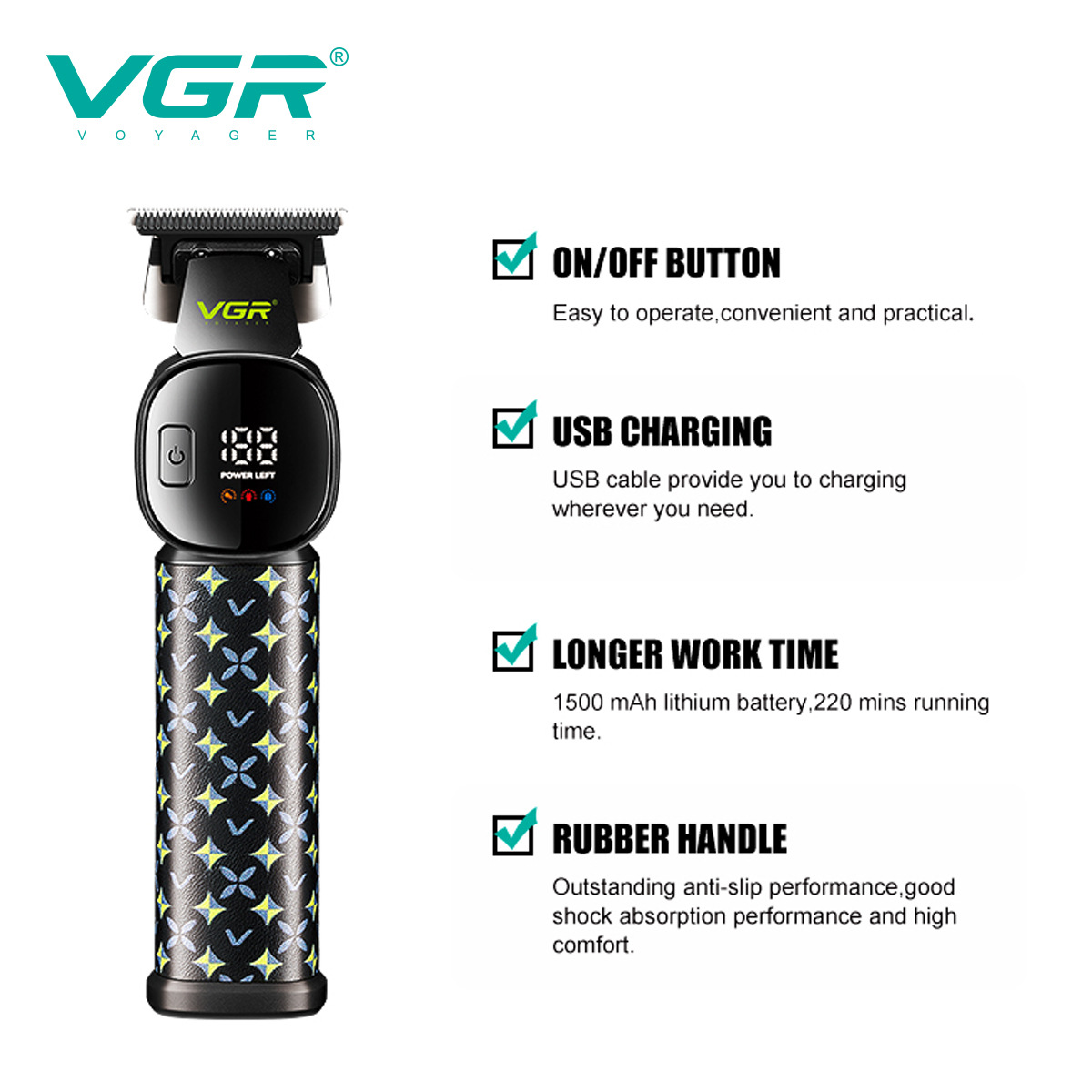 VGR185 Electric Hair Clipper for Men Digital Display Rechargeable Home Use Engraving Spicy Hair Cross Border_voghion.com