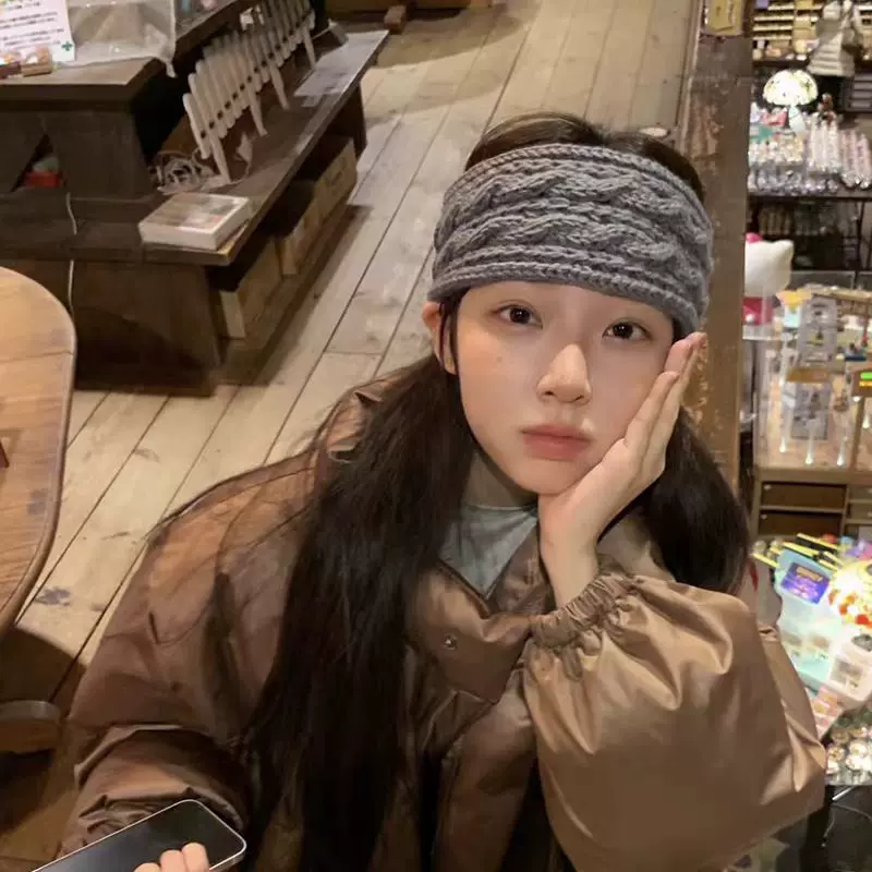 针织发带2025新款飘带秋冬保暖搭配纯色麻花蝴蝶结百搭可爱发箍