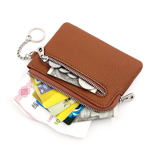 New card holder coin purse PU litchi pattern zipper bag card bag hidden grid multi-function card holder card holder manufacturer wholesale