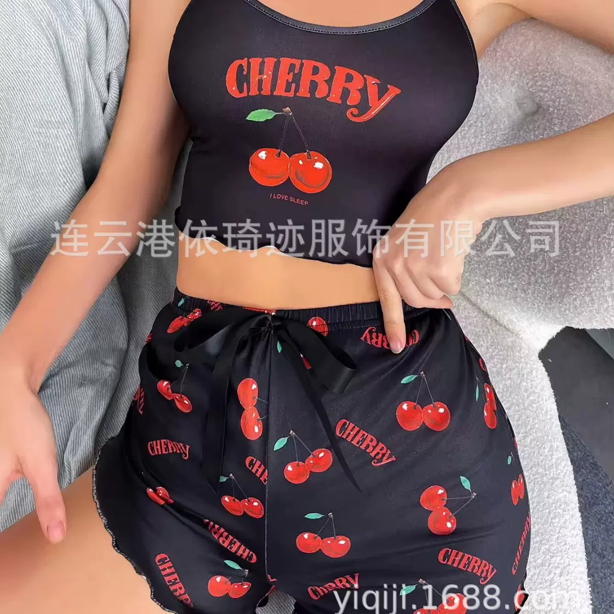 欧美跨境家居服蕾丝吊带短裤套装舒适弹力居家休闲可外穿睡衣女