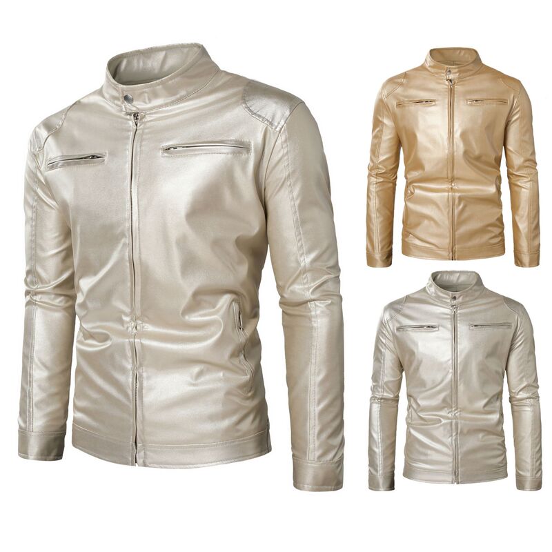 Foreign trade AliExpress wholesale men's large size dance clothes gold and silver bright color long sleeve performance leather jacket coat men's clothing