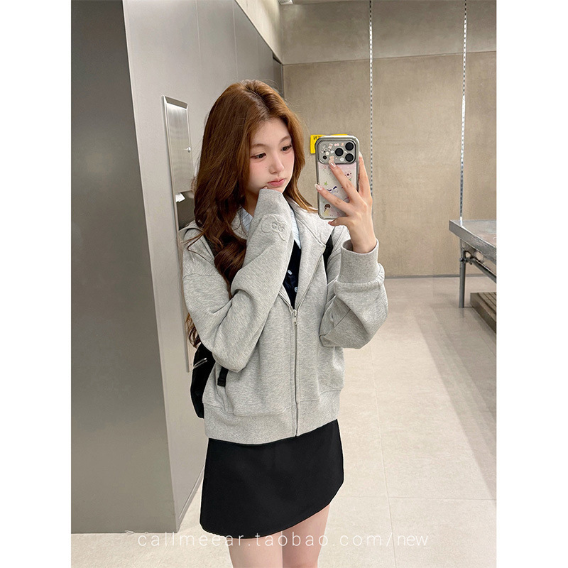 CallmeEar//Lightweight Air-Layer Bowknot Sweatshirt Short Zipper Hooded Sweatshirt Women's Autumn Jacket CallmeEar//Lightweight Air-Layer Bowknot Sweatshirt Short Zipper Hooded Sweatshirt Women's Autumn Jacket