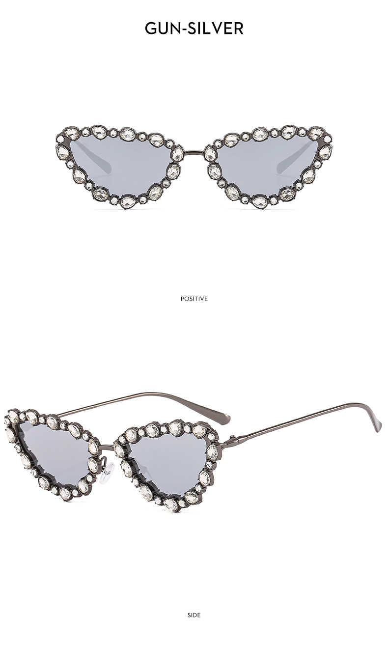 Hip-Hop Style Hip-Hop Irregular Ac UV400 Protection Cat Eye Rhinestone Full Frame Women's Sunglasses