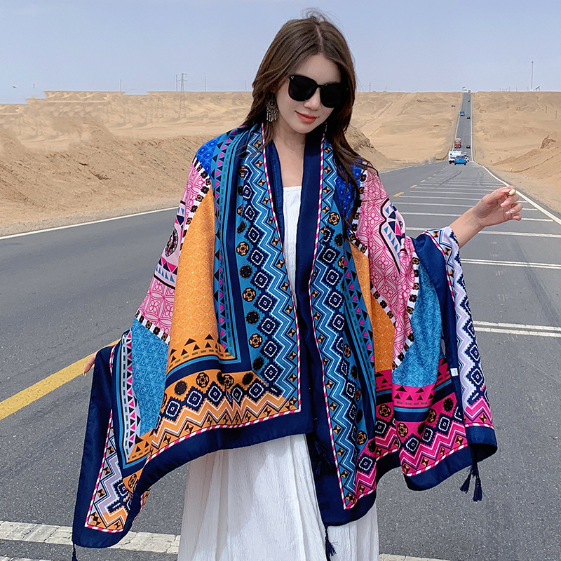 Outdoor, Travel Occasion Women's Casual Elegant Argyle Cotton And Linen Shawl