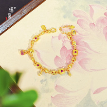 瑾言金店同款越南24K亮金镶钻方糖锁包爱心手链百搭显白手饰女