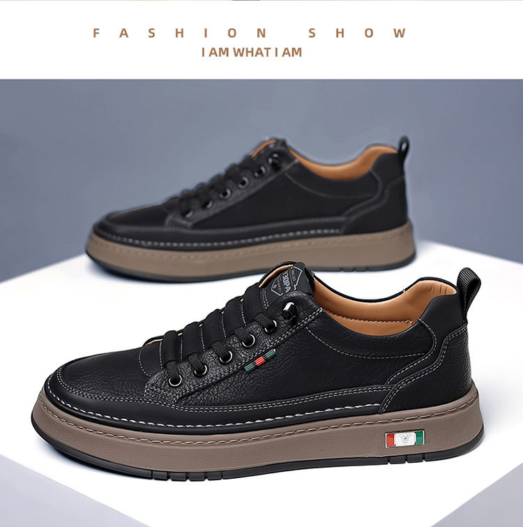 Giày sneaker nam cổ thấp dáng thường ngày, mũi tròn, đế cao su chống trượt, gót thấp 1–3 cm — Màu nâu, Màu đen chi tiết 26